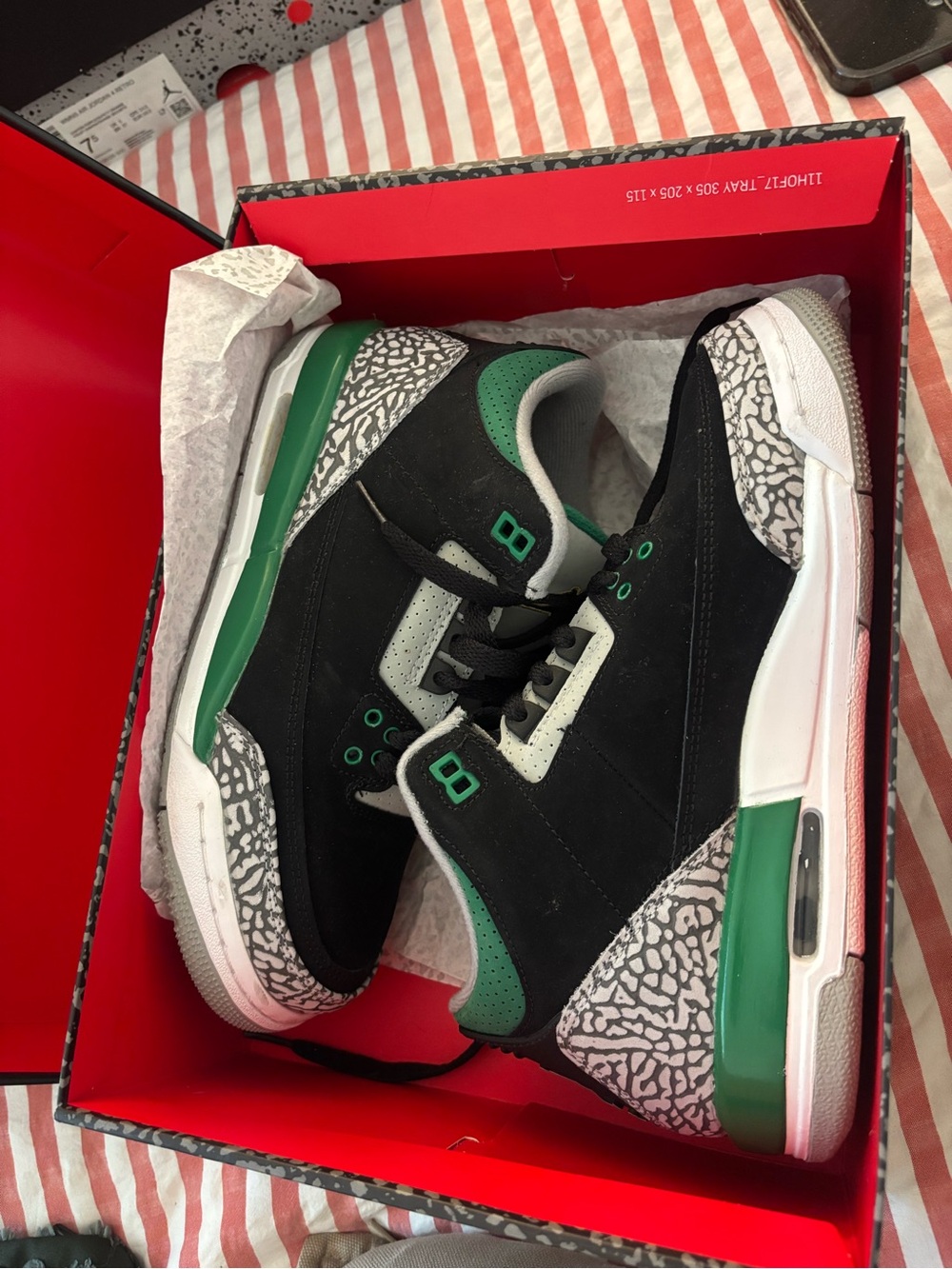 Jordan 3 Black Green Elephant Print Sneakers